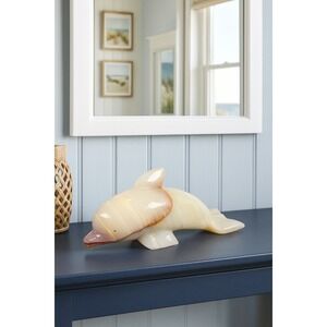 Hand Carved Onyx Dolphin Figurine Natural Stone Dolphin Statue Ocean Decor